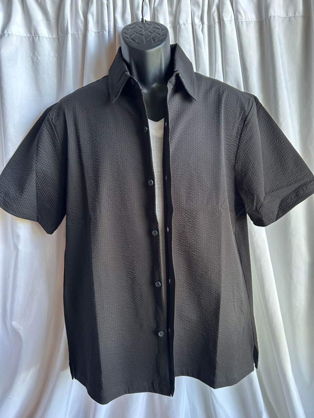 Free Assembly Men's Black Short-Sleeve Button-Up Shirt